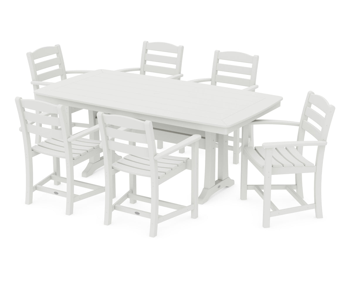 POLYWOOD La Casa Café 7-Piece Arm Chair Dining Set with Trestle Legs in Vintage White