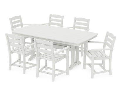 POLYWOOD La Casa Café 7-Piece Arm Chair Dining Set with Trestle Legs in Vintage White