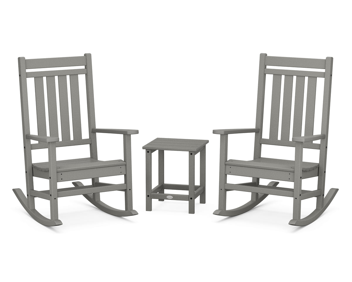POLYWOOD Estate 3-Piece Rocking Chair Set with Long Island 18" Side Table in Slate Grey