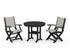 POLYWOOD Coastal Folding Chair 3-Piece Round Dining Set in Black / Birch