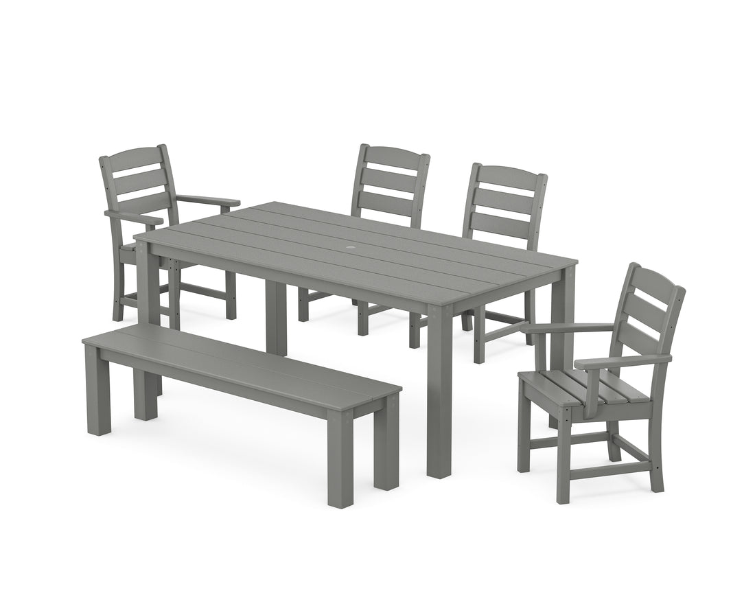 POLYWOOD Lakeside 6-Piece Parsons Dining Set with Bench with Lakeside Dining Side Chair in Slate Grey