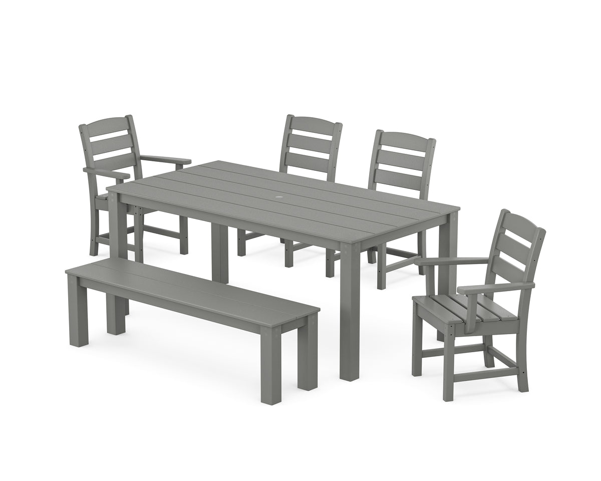 POLYWOOD Lakeside 6-Piece Parsons Dining Set with Bench with Lakeside Dining Side Chair in Slate Grey
