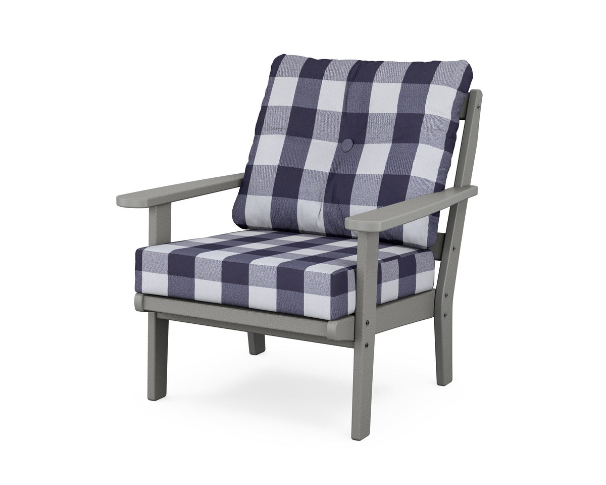 POLYWOOD Mission Deep Seating Chair in Slate Grey / Buffalo Plaid Navy