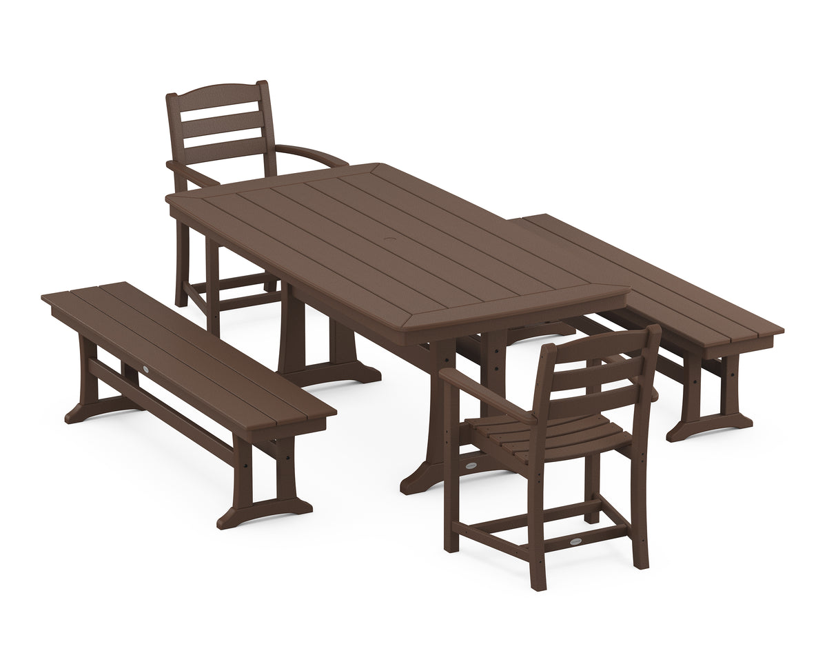POLYWOOD La Casa Café 5-Piece Dining Set with Trestle Legs in Mahogany
