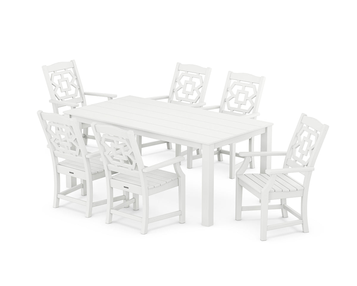 POLYWOOD Chinoiserie Arm Chair 7-Piece Parsons Dining Set in White