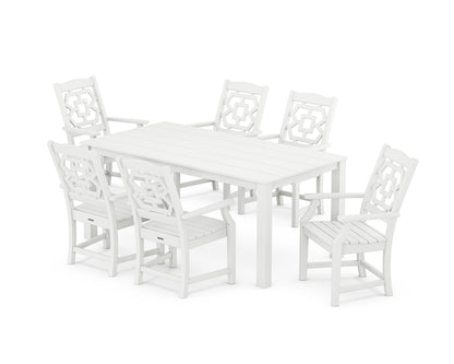 POLYWOOD Chinoiserie Arm Chair 7-Piece Parsons Dining Set in White