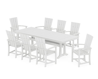 POLYWOOD Quattro Adirondack 9-Piece Farmhouse Dining Set with Trestle Legs in White
