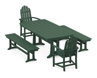 POLYWOOD Classic Adirondack 5-Piece Dining Set with Trestle Legs - 38" x 73" Table in Green