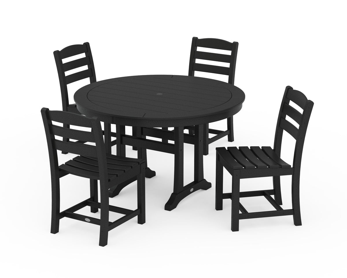 POLYWOOD La Casa Café 5-Piece Side Chair Dining Set - 48" Table in Black