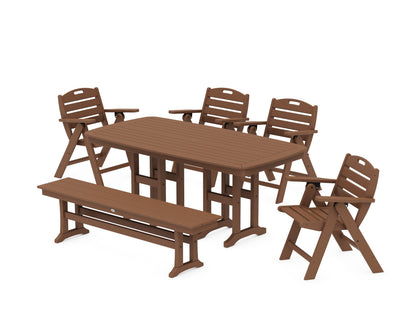 POLYWOOD Nautical Lowback 6-Piece Dining Set with Bench in Teak