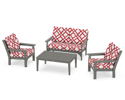 POLYWOOD Vineyard 4-Piece Deep Seating Set with Two Chairs and Loveseat in Slate Grey / Trellis Crimson