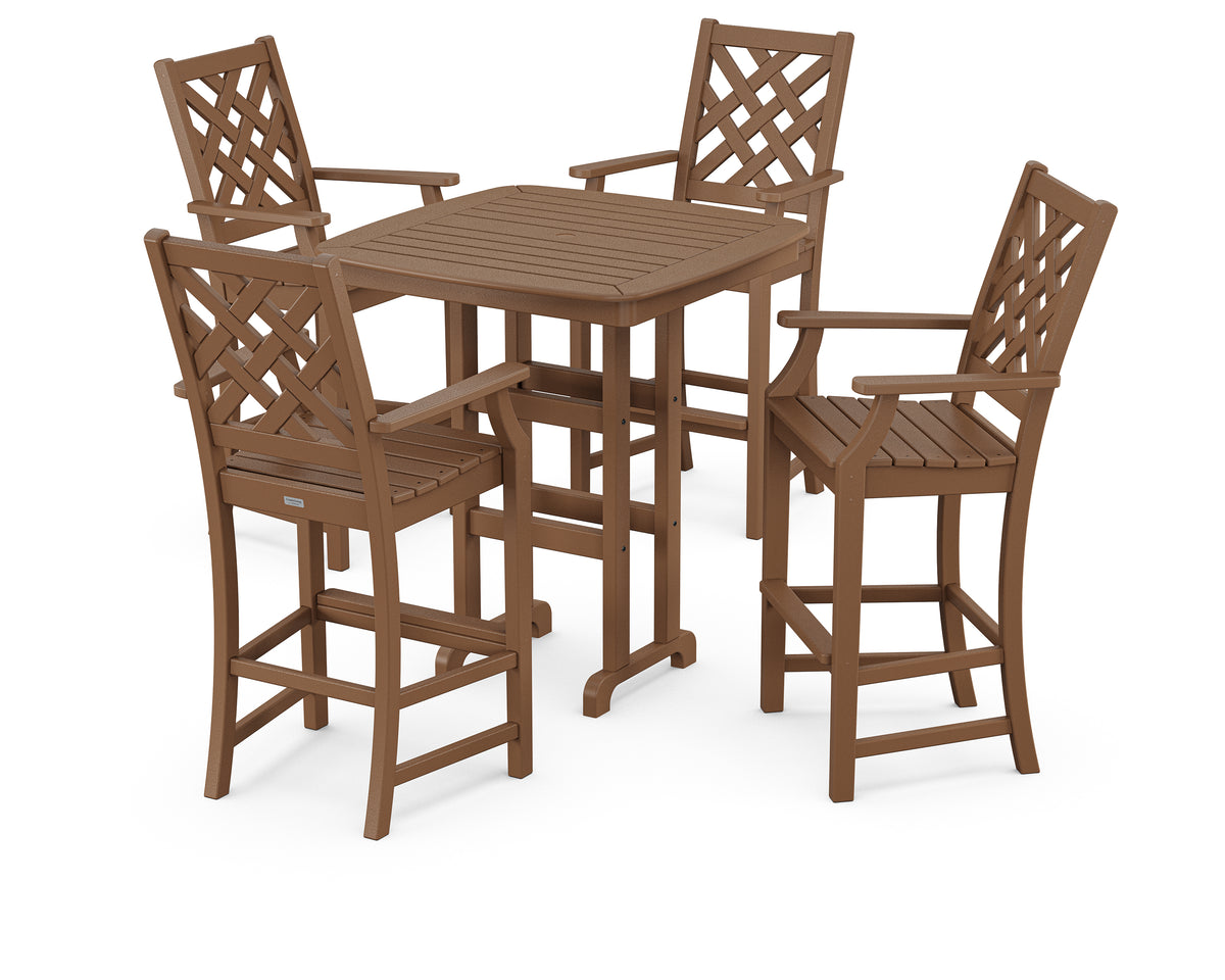 POLYWOOD Country Living Wovendale 5-Piece Bar Set in Teak