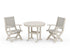 POLYWOOD Coastal Folding Chair 3-Piece Round Dining Set in Sand / Birch