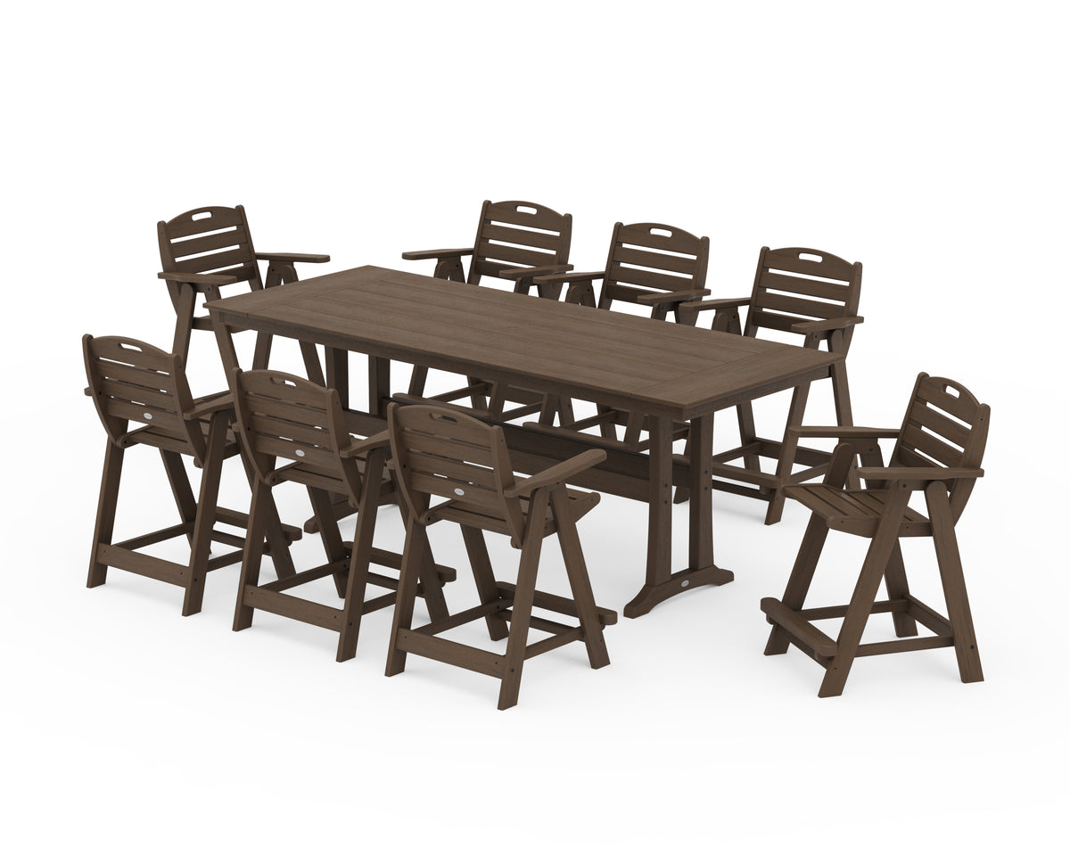 POLYWOOD Nautical 9-Piece Farmhouse Counter Set with Trestle Legs in Kona