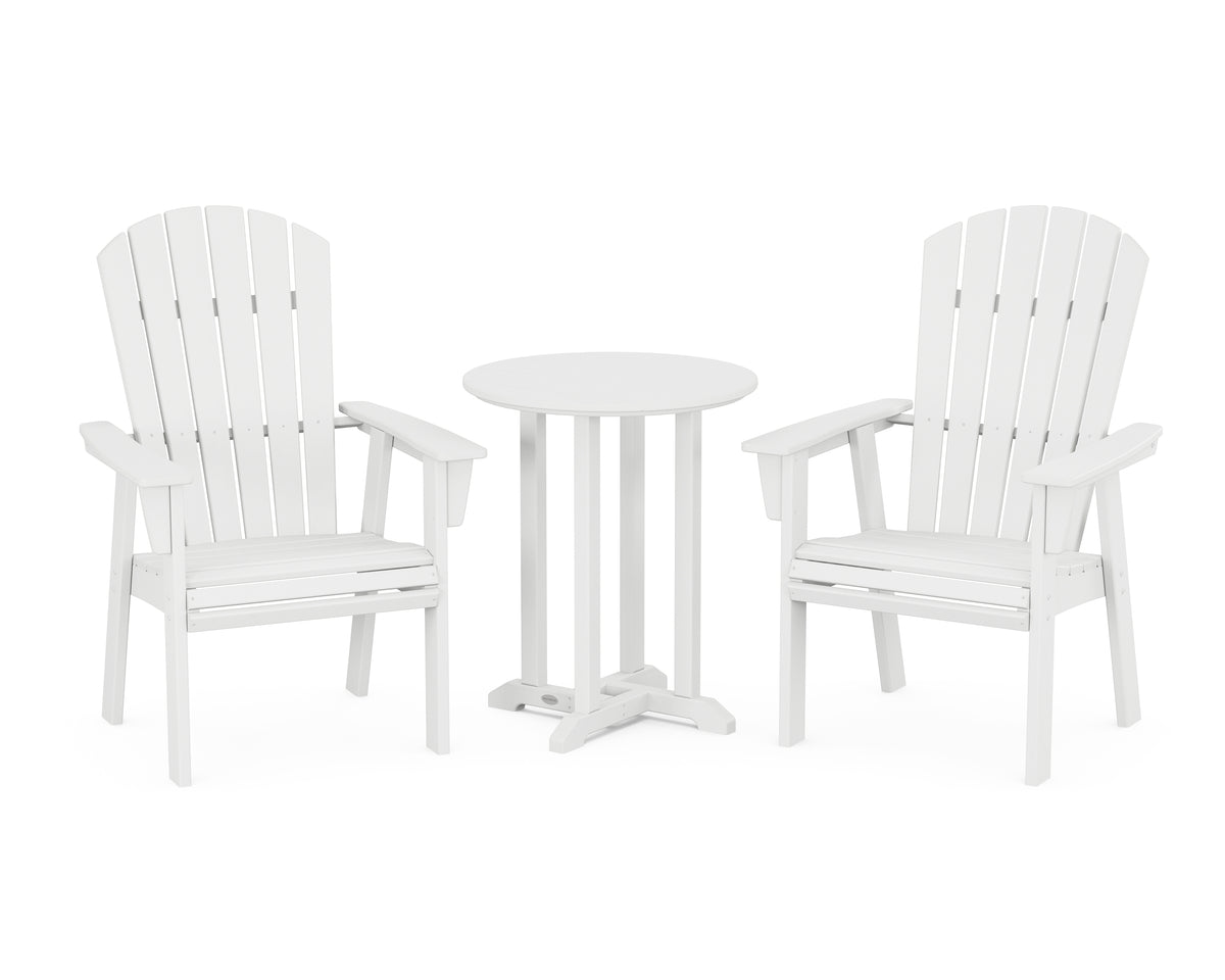 POLYWOOD Nautical Adirondack 3-Piece Round Bistro Dining Set in White