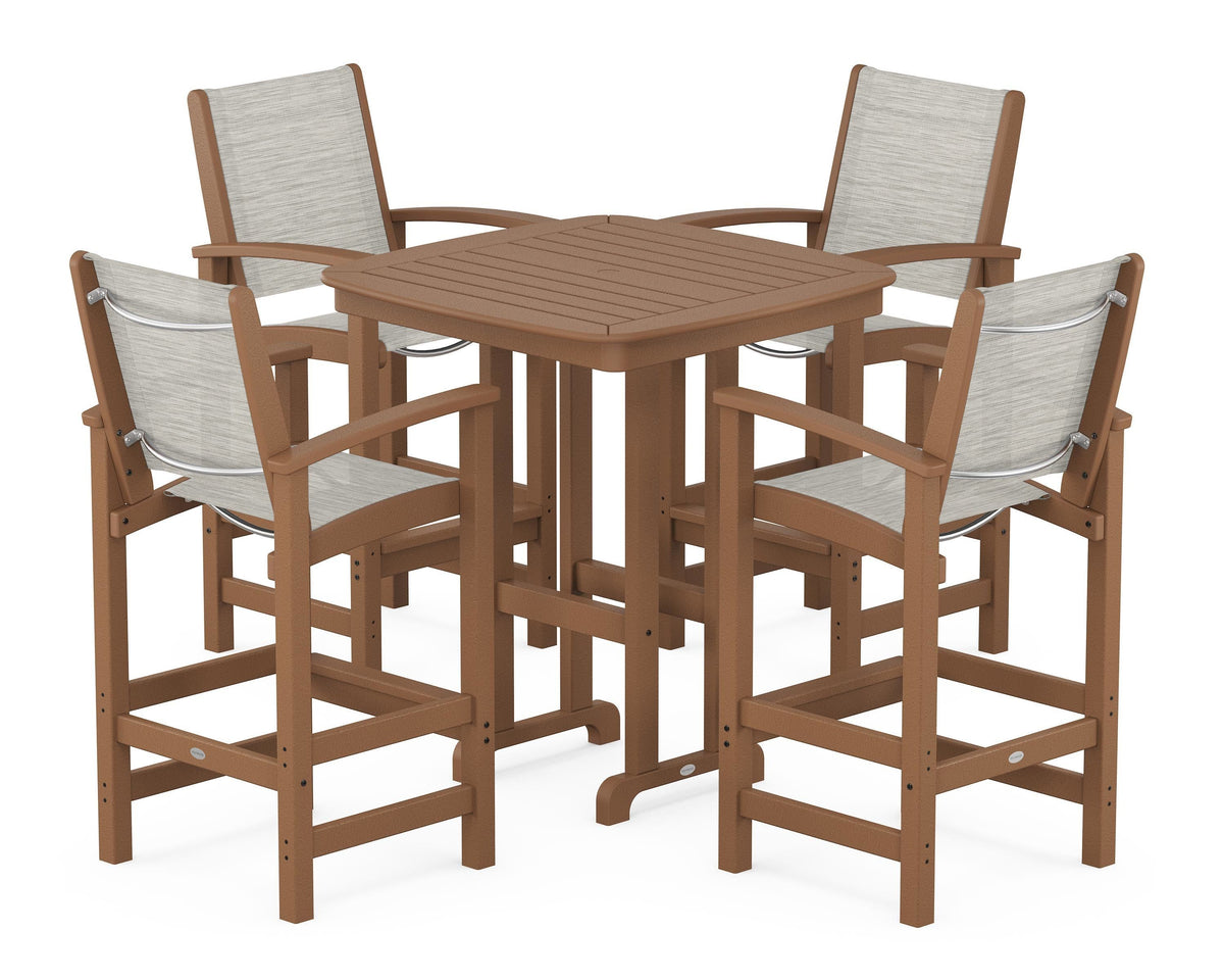 POLYWOOD Coastal 5-Piece Bar Set in Teak / Birch