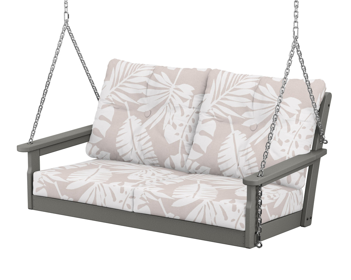 POLYWOOD Vineyard Deep Seating Swing in Slate Grey / Leaf Dune Burlap