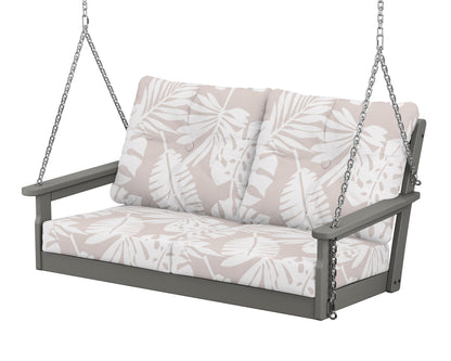 POLYWOOD Vineyard Deep Seating Swing in Slate Grey / Leaf Dune Burlap