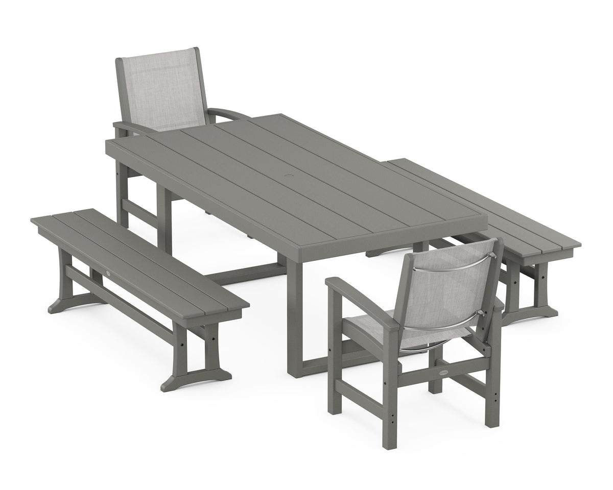 POLYWOOD Coastal 5-Piece Dining Set with Trestle Legs with EDGE 40" x 78" Dining Table in Slate Grey / Parchment