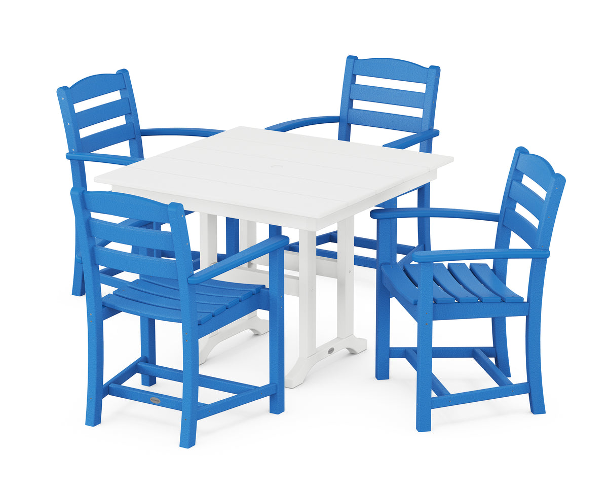 POLYWOOD La Casa Café 5-Piece Farmhouse Dining Set in Pacific Blue / White