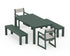 POLYWOOD EDGE Sling Arm Chair 5-Piece Parsons Dining Set with Benches in Green / Birch