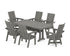 POLYWOOD Modern Adirondack Swivel Chair 7-Piece Dining Set with Trestle Legs in Slate Grey