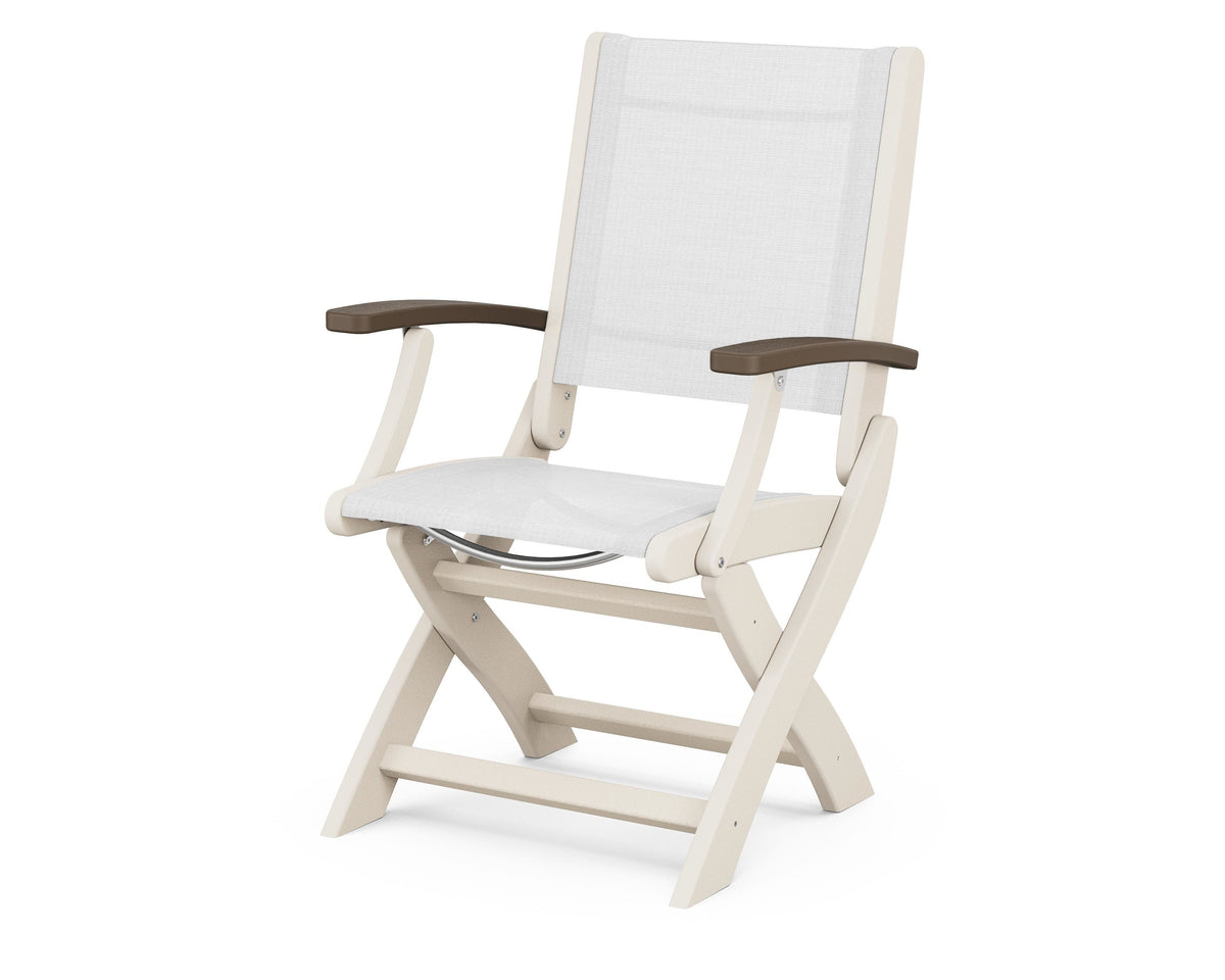 POLYWOOD Coastal Folding Chair in Sand with Kona arms and White sling