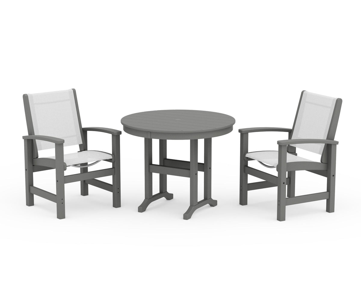 POLYWOOD Coastal 3-Piece Round Dining Set in Slate Grey / White