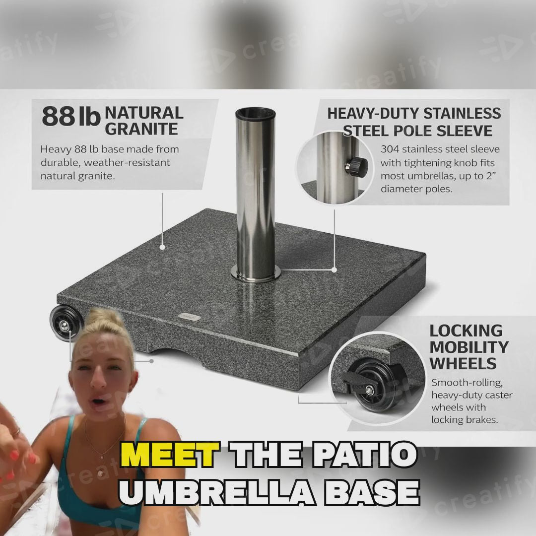 88 lb Granite Rolling Umbrella Base – Heavy-Duty Mobile Patio Stand with Locking Wheels
