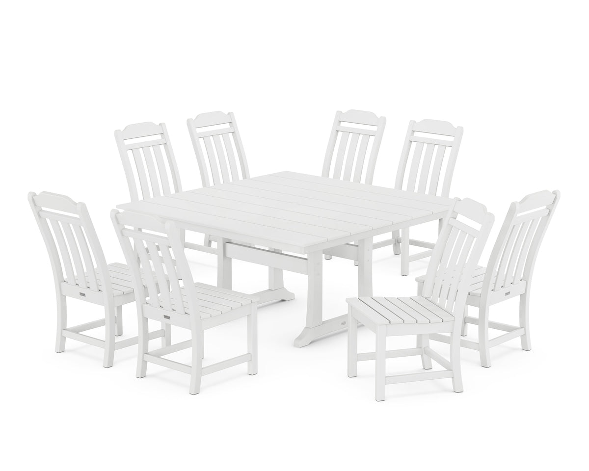 POLYWOOD Cottage 9-Piece Square Farmhouse Side Chair Dining Set with Trestle Legs in White