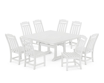 POLYWOOD Cottage 9-Piece Square Farmhouse Side Chair Dining Set with Trestle Legs in White