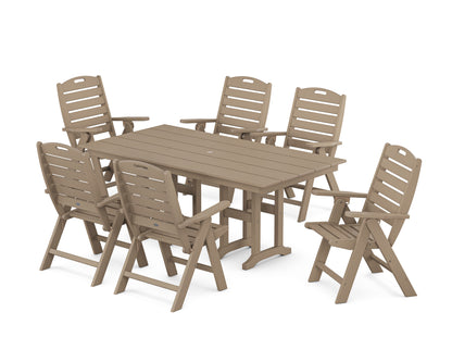 POLYWOOD Nautical Highback 7-Piece Farmhouse Dining Set in Vintage Sahara
