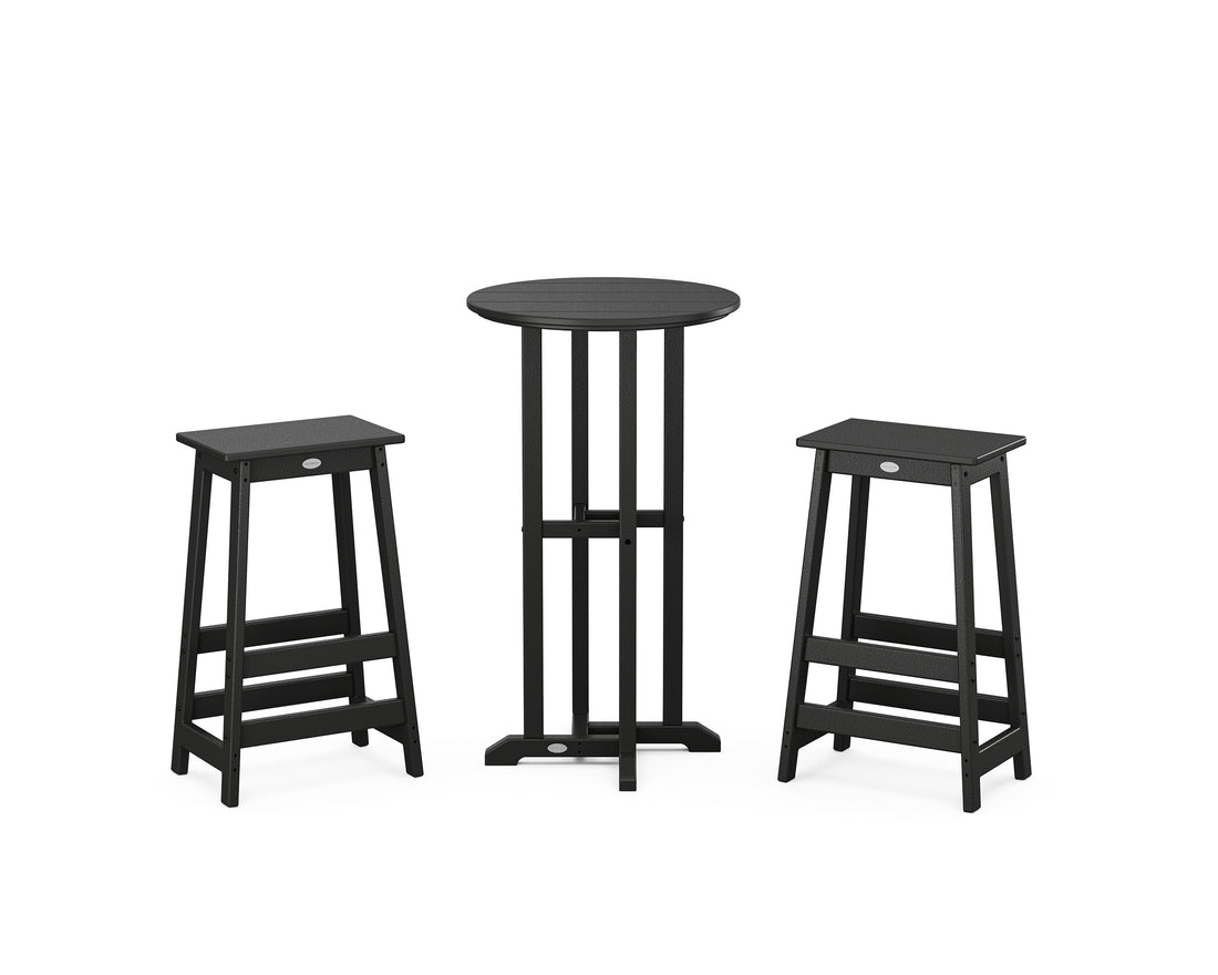POLYWOOD Modern Studio Bar Stool 3-Piece Bistro Set in Black