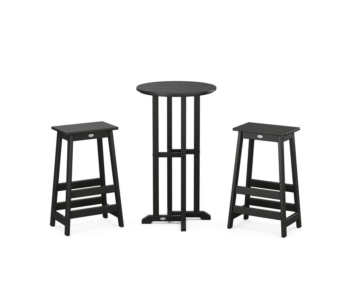 POLYWOOD Modern Studio Bar Stool 3-Piece Bistro Set in Black