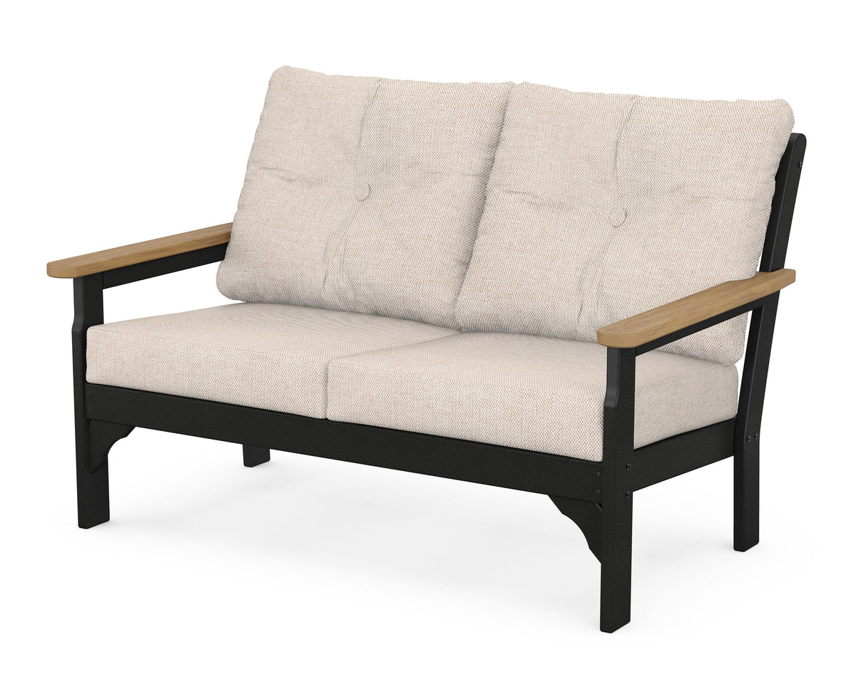 POLYWOOD Vineyard Deep Seating Loveseat in Black / Natural / Blend Linen