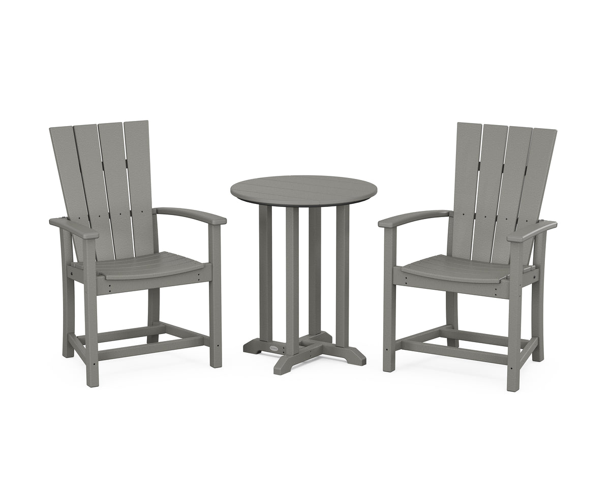 POLYWOOD Quattro 3-Piece Round Farmhouse Bistro Dining Set in Slate Grey