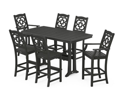 POLYWOOD Chinoiserie 7-Piece Bar Set with Trestle Legs in Black