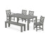 POLYWOOD Chippendale 6-Piece Parsons Dining Set with Bench with Chippendale Dining Side Chair in Slate Grey