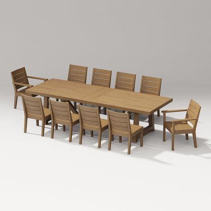 POLYWOOD Latitude 11-Piece A-Frame Table Dining Set - 120" Table in Natural