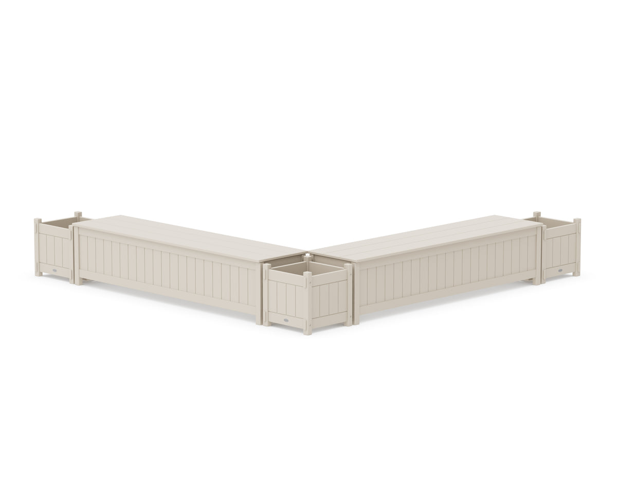 POLYWOOD 72" Vineyard L-Shaped Planter Storage Bench Corner Set in Sand
