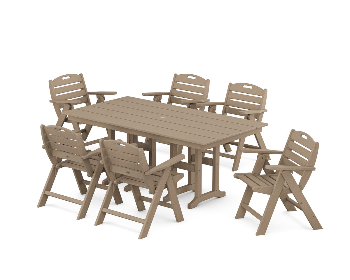 POLYWOOD Nautical Lowback 7-Piece Farmhouse Dining Set in Vintage Sahara