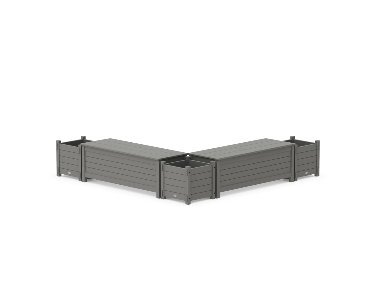 POLYWOOD 48" Nautical L-Shaped Planter Storage Bench Corner Set in Slate Grey