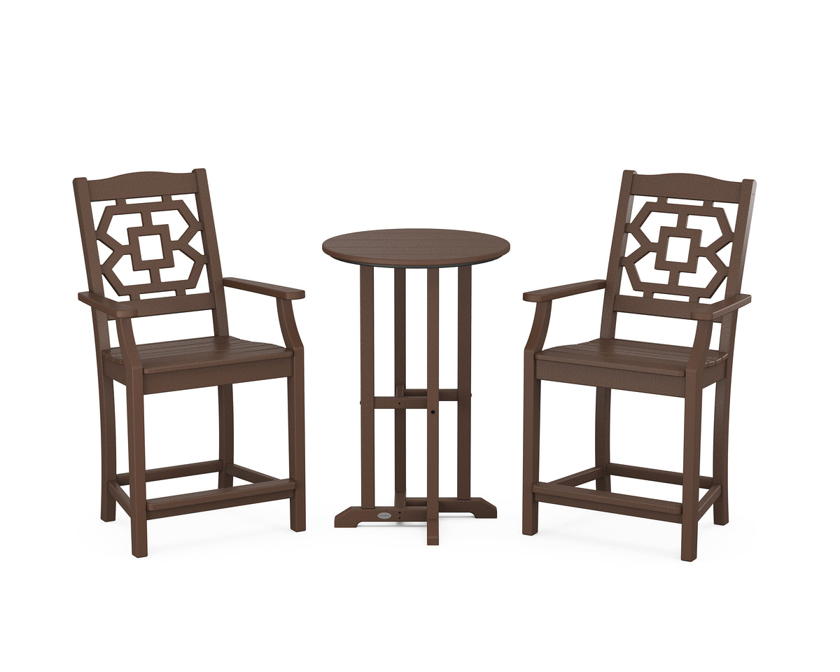 POLYWOOD Chinoiserie 3-Piece Farmhouse Bistro Counter Set in Mahogany