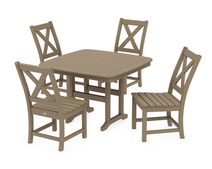 POLYWOOD Braxton Side Chair 5-Piece Dining Set with Trestle Legs - 44" Table in Vintage Sahara