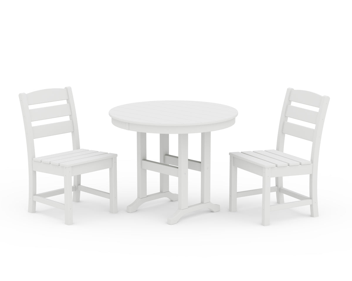 POLYWOOD Lakeside Side Chair 3-Piece Round Dining Set in White