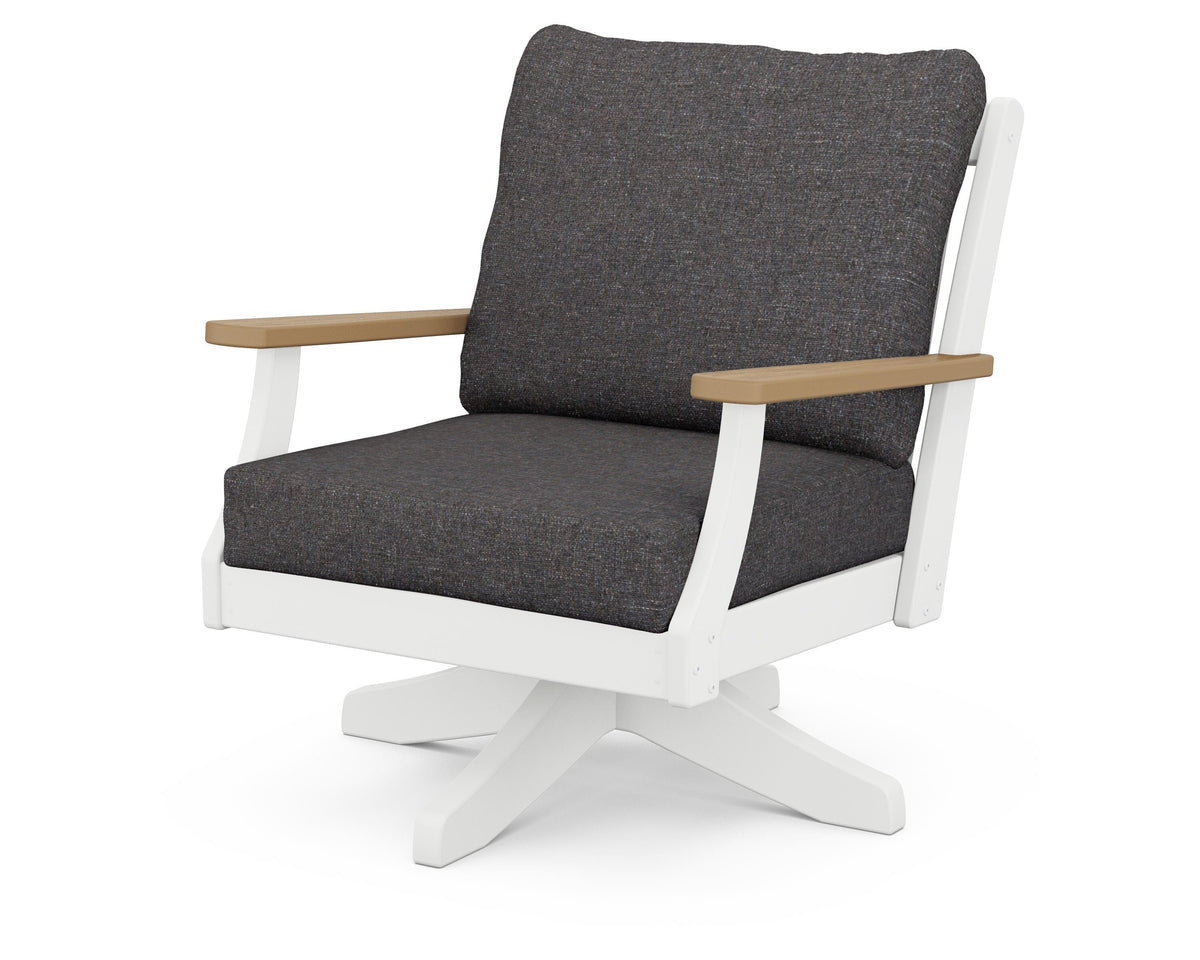 POLYWOOD Braxton Deep Seating Swivel Chair in White / Natural / Ash Charcoal