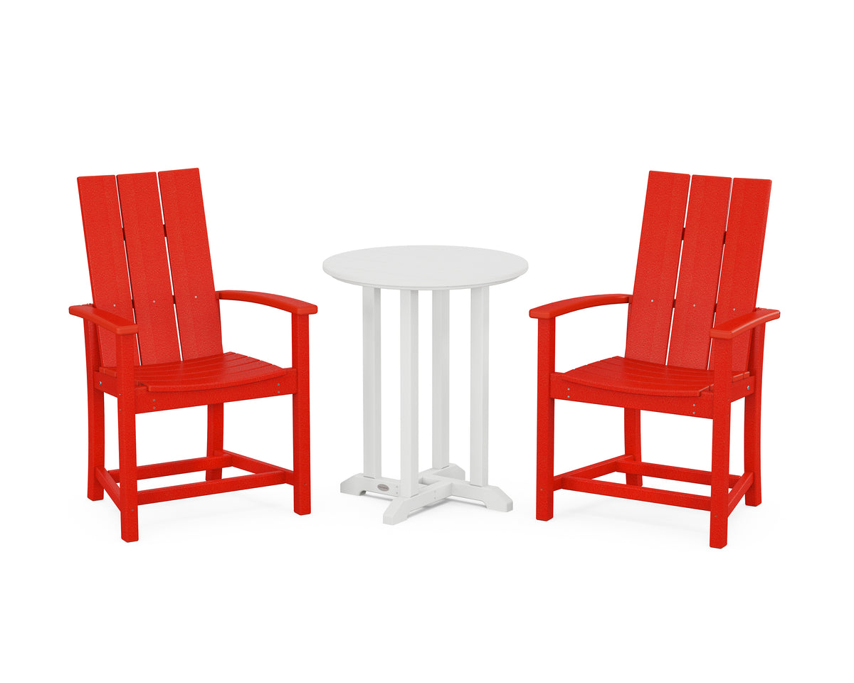 POLYWOOD Modern Adirondack 3-Piece Round Farmhouse Bistro Dining Set in Sunset Red / White