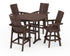 POLYWOOD Modern Adirondack 5-Piece Nautical Trestle Round Bar Set with Swivels in Mahogany