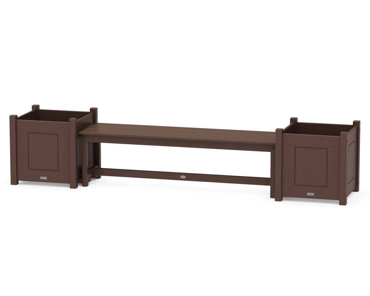POLYWOOD 60" Country Living Straight Planter Bench Set - Large in Mahogany