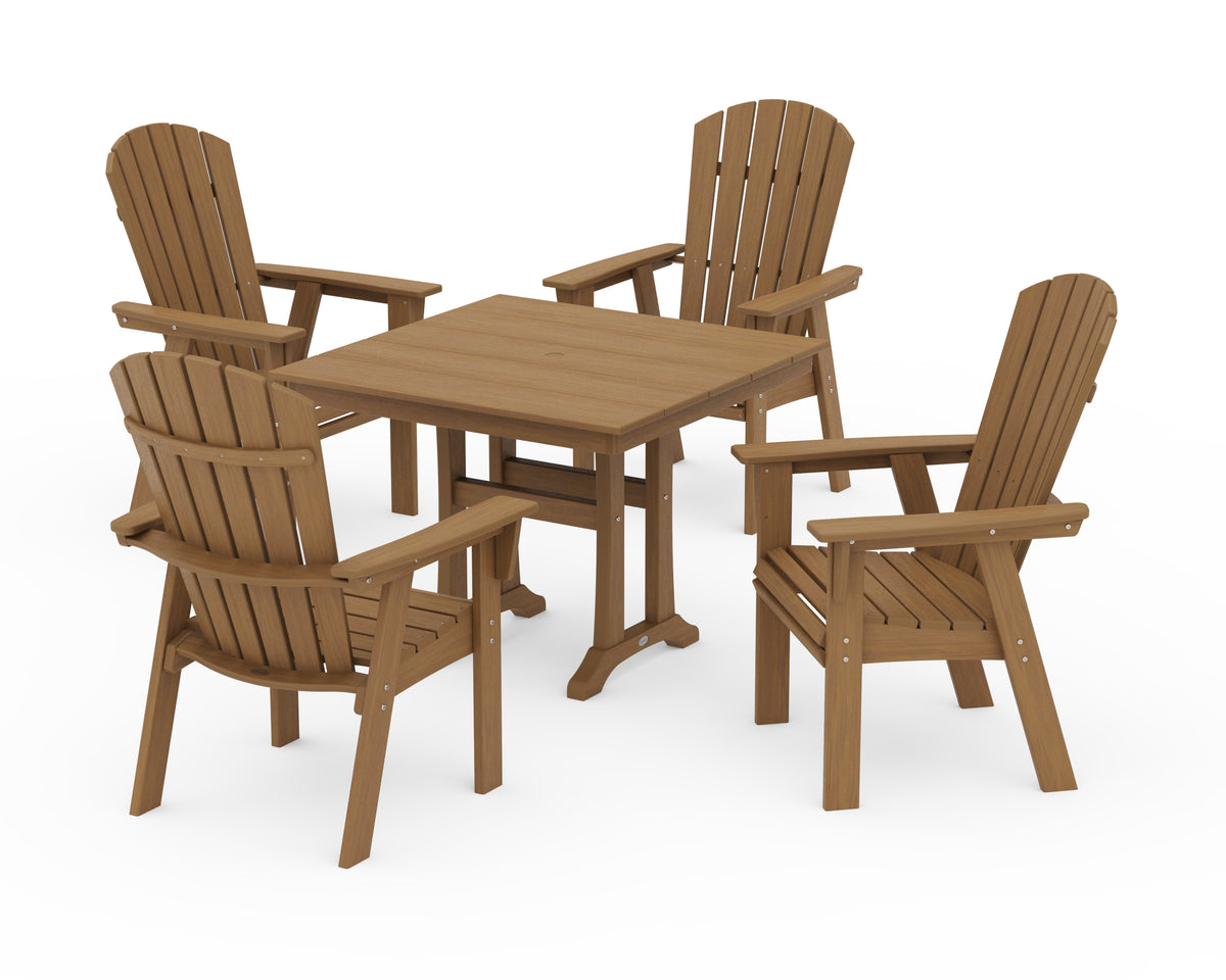 POLYWOOD Nautical Adirondack 5-Piece Farmhouse Dining Set with Trestle Legs - 37" Table in Natural